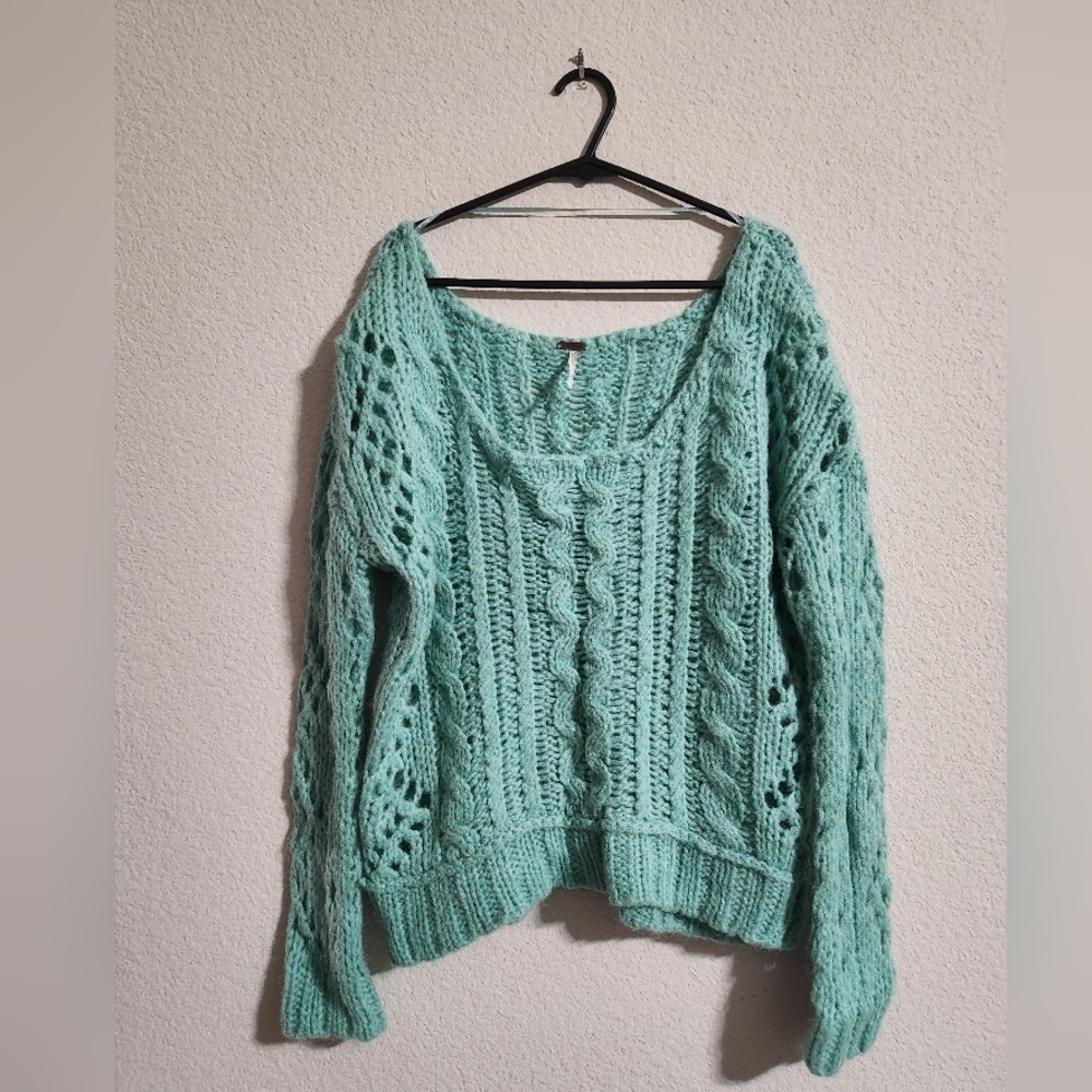 Free People Fluff Wool Mohair Blend Pullover Sweater Mint Green size XS - Picture 3 of 7